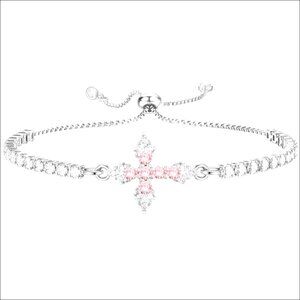 Adjustable Stainless Steel Dainty Cross Tennis Bracelet, Religious Gift